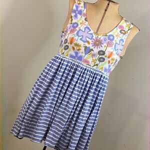 Matilda Jane Floral with Blue & White Stripe Sleeveless Babydoll Dress - Size M